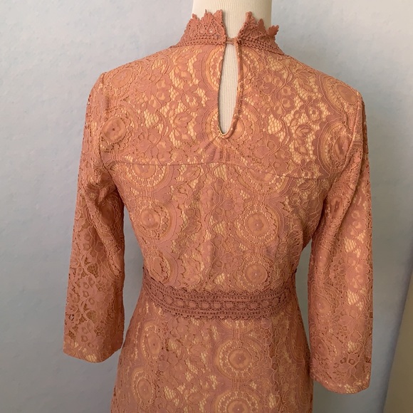Mauve Lace 3/4 Sleeve High Neck Dress - Picture 8 of 12